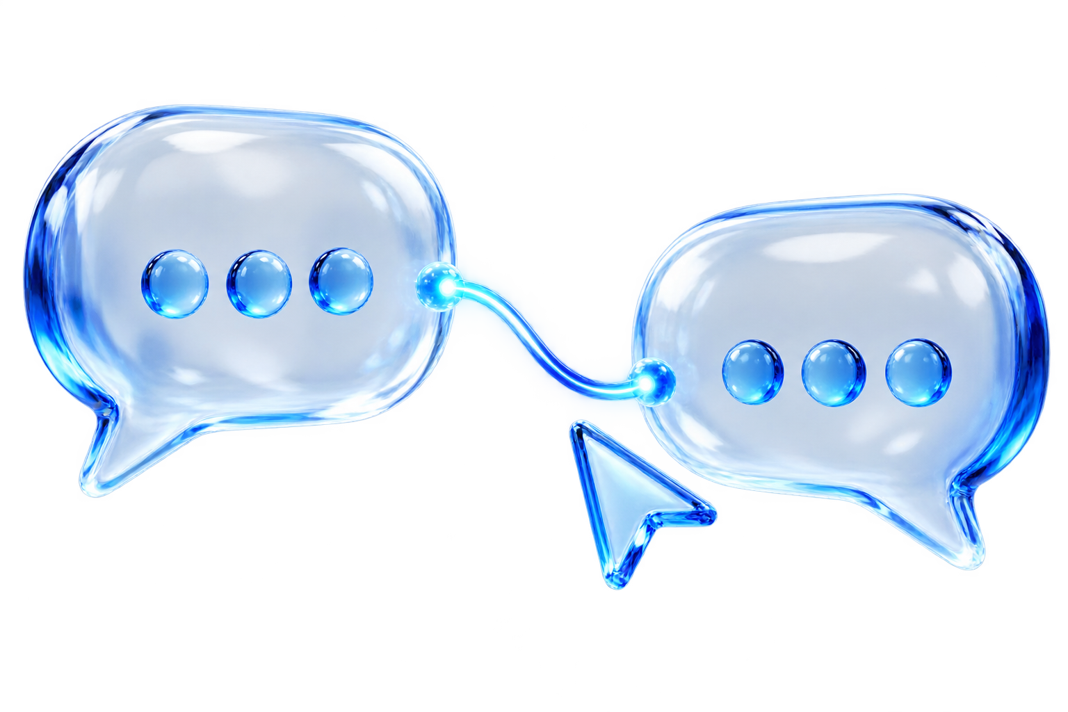 Two glass conversation bubbles connected by a communication signal