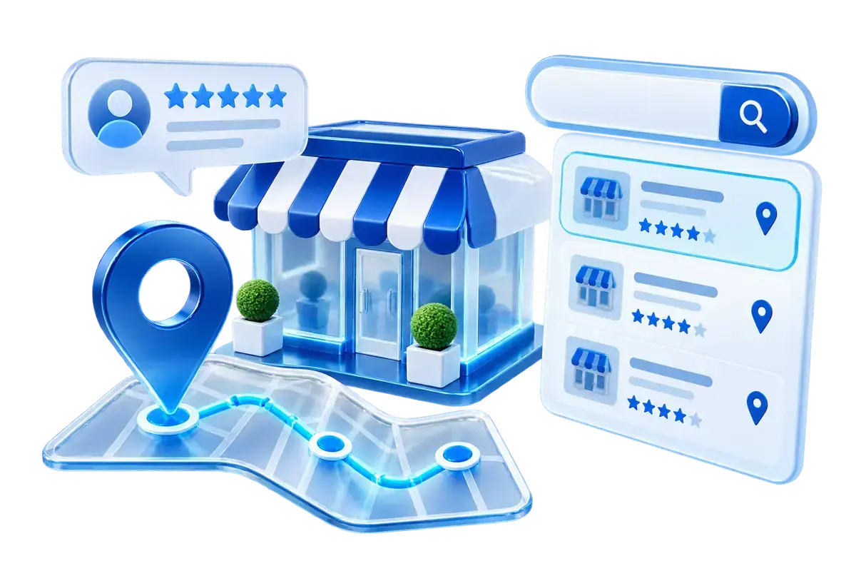 Local business profile and map visibility illustration